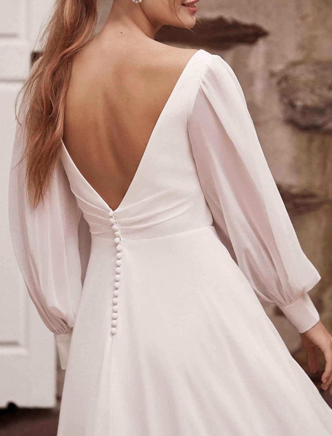 Hall Casual Backless Wedding Dress Court Train A-Line Long Sleeve V Neck Chiffon Bride Party Gowns Vestidos De Novia Customed 2024