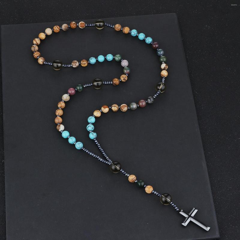 Pendant Necklaces Natural Picture Stone Rosary Necklace Smoky Crystal India Agate Beads Hematite Cross Prayer Chaplet Jewelry
Pendant Necklaces Natural Picture Stone Rosary Necklace Smoky Crystal India Agate Beads Hematite Cross Prayer Chaplet Jewelry