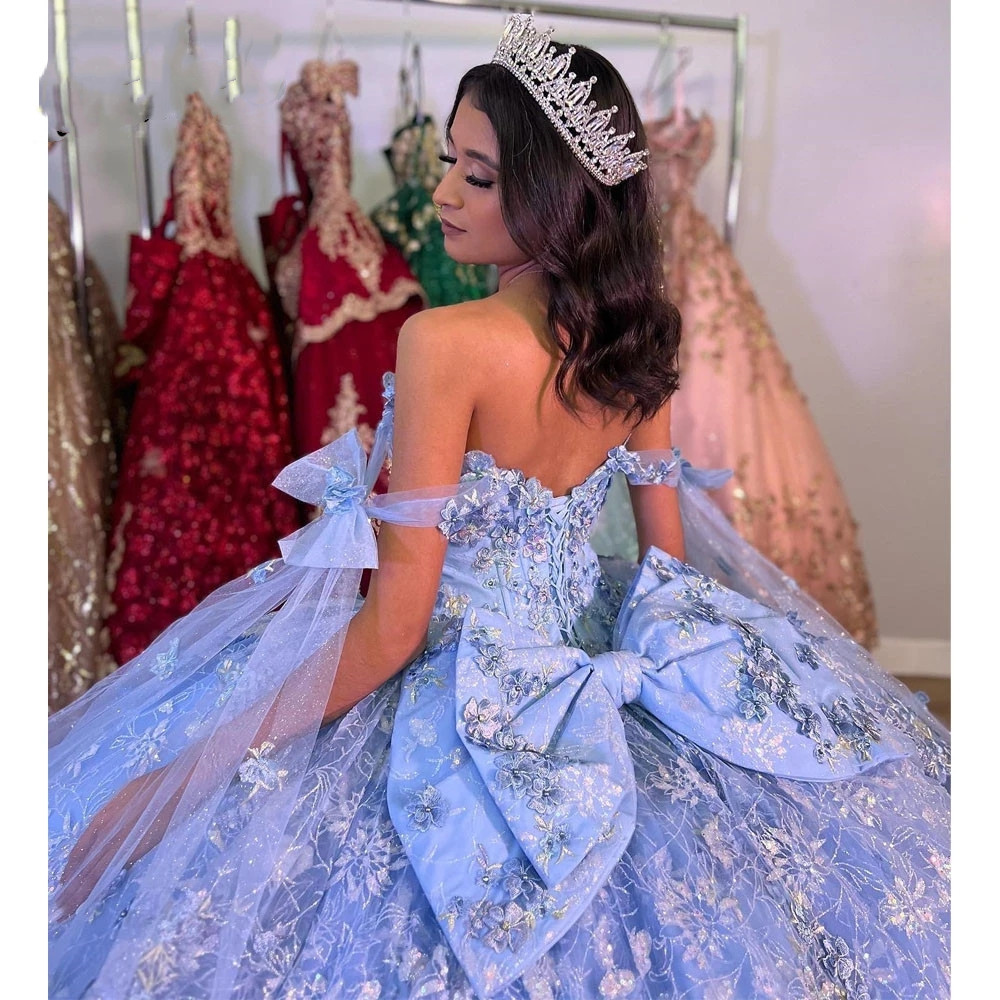 Off Shoudler Lilac Princess Quinceanera Dress Lace Appliques With Bow Birthday Party Vestidos De Anos Corset Prom Gowns