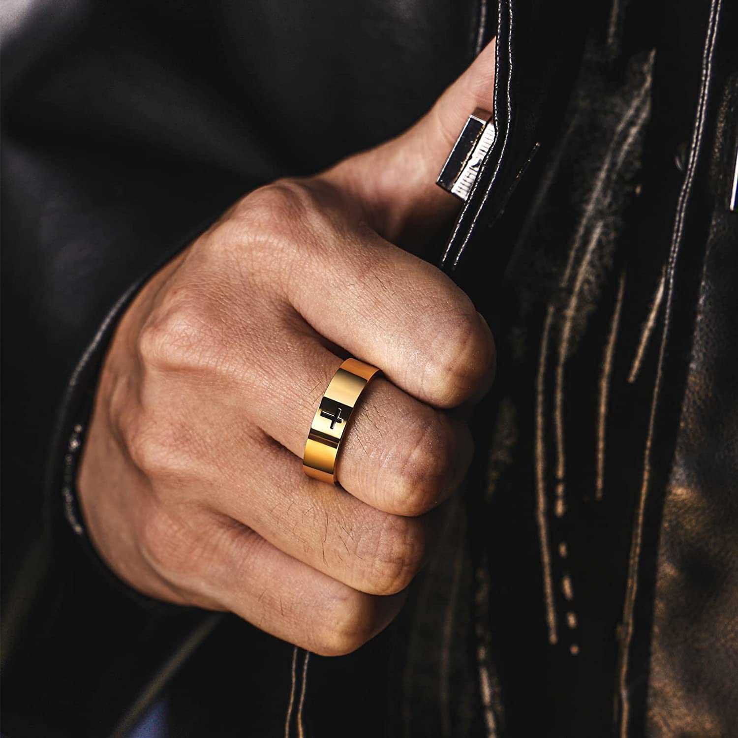 GZW Cross Rings For Men And Women18k Gold Plated Mens Titanium Stainless Steel Silver Gold Black Color Lord Prayer Jesus Christian Religious Finger Ri