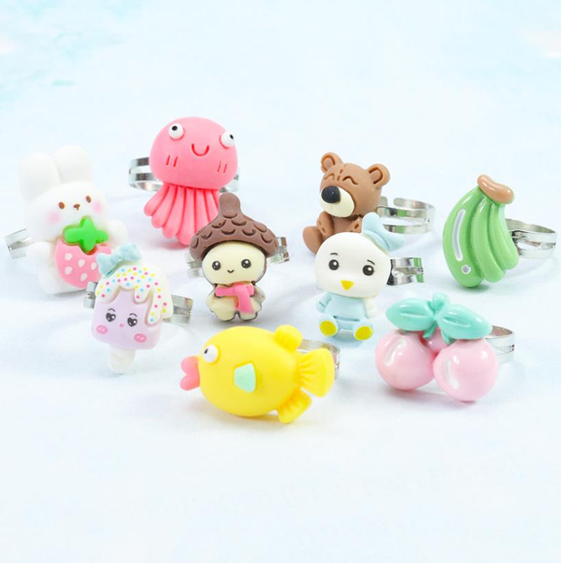 Little Girl Jewelry Beaded Necklace Ring Cartoon Animal Owl Dinosaur Butterfly Pendants Best Friend Friendship Party Favors Dress up Play Props