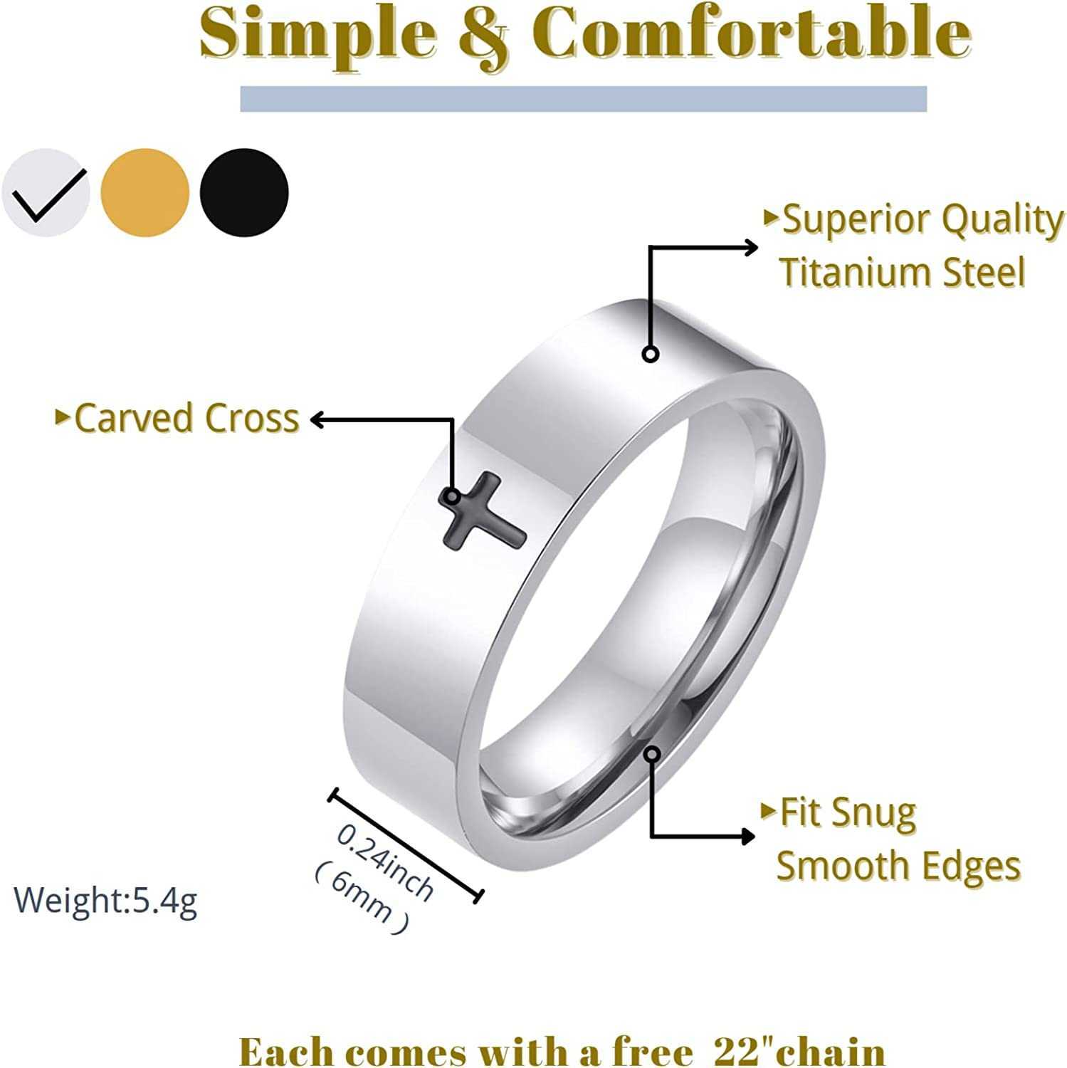 GZW Cross Rings For Men And Women18k Gold Plated Mens Titanium Stainless Steel Silver Gold Black Color Lord Prayer Jesus Christian Religious Finger Ri