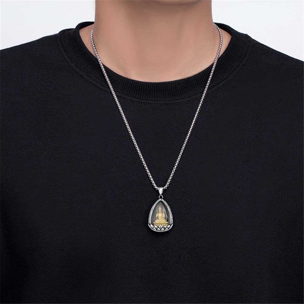 GZW Men's Titanium Stainless Steel Lotus Flower Buddha Pendant Necklace Ganesha Tara Huang Caishen Bodhisattva Jewelry Gifts For Men Husband Boyf