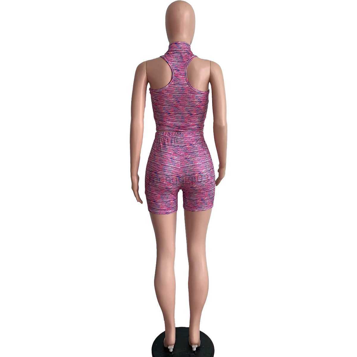 Women's Tracksuits Summer Printed Two Piece Set Tracksuits Women Zipper Sleeveless Crop Top High Waist Shorts Slim Fitness Jogging Suits Y23