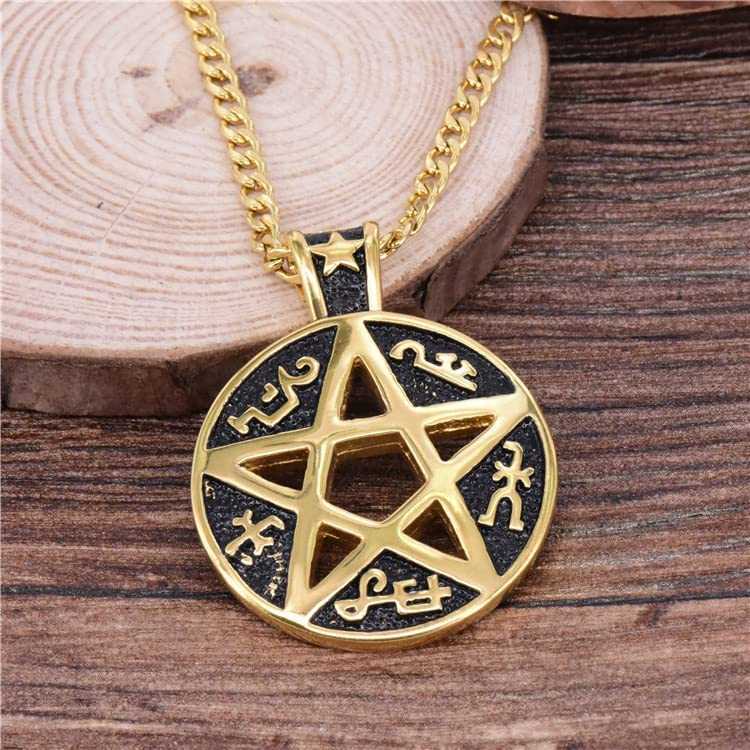 GZW Vintage Goth Pentacle Symbo Pendant Necklace For Men Antique Silver Biker Chain Hollow Pentagram Necklaces 24 Inches Chains Jewelry Wholesale Coll
