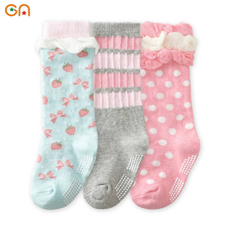 Socks Clearance 3 pairs of baby cotton non slip cute newborn toddler knee high socks suitable for 0-2 year old children and girls as fashion gifts G22
