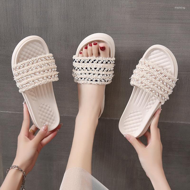 Slippers Round Toe Pearl Fashion Women's Summer Korean Thick Bottom Flip Flops Outerwear Flat Shoes, Creamy-white
Slippers Round Toe Pearl Fashion Women's Summer Korean Thick Bottom Flip Flops Outerwear Flat Shoes, Creamy-white