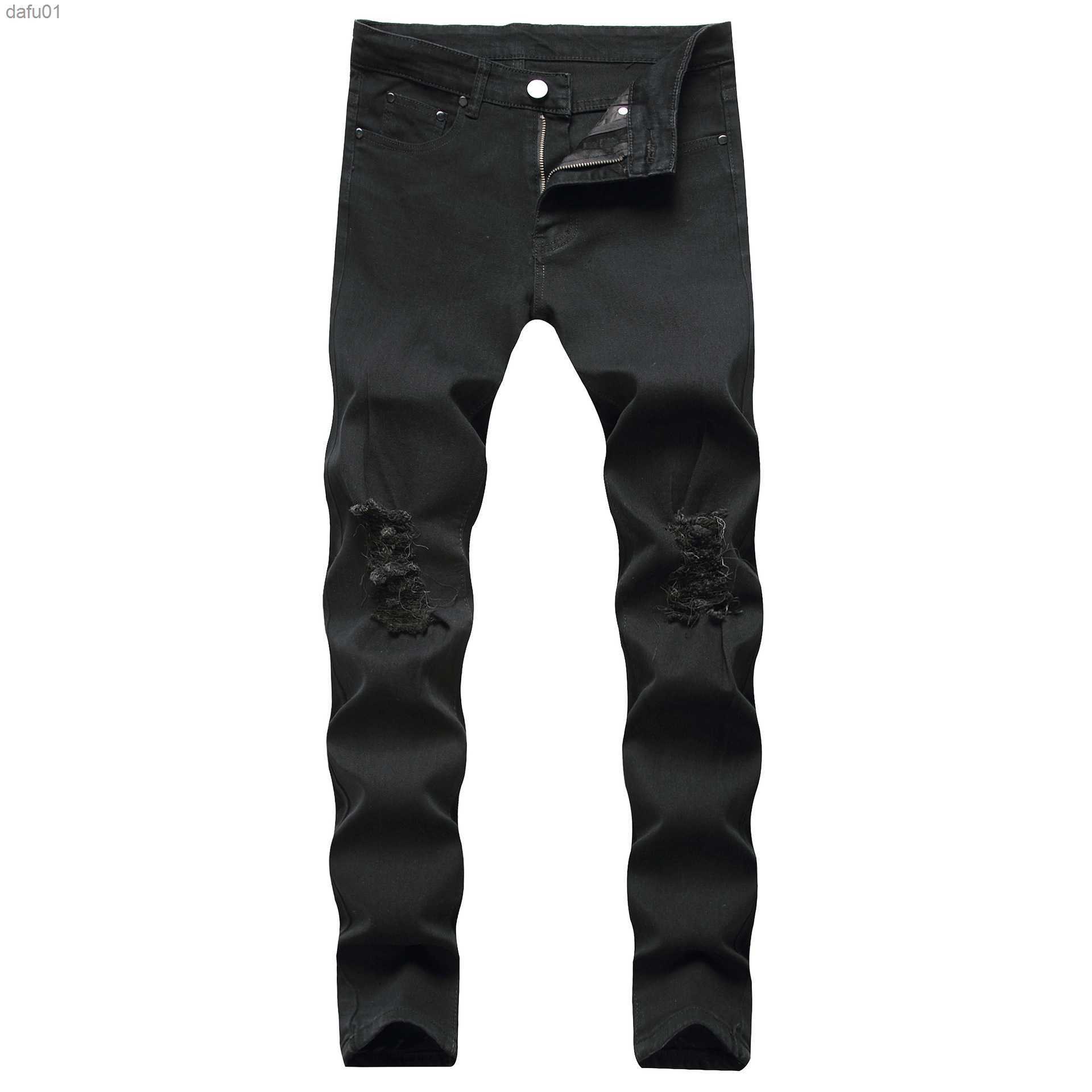 Men's Jeans GODLIKEU White Mens Jeans Ripped Distressed Black Skinny Denim Hip Hop Button Stretch Pants L230520