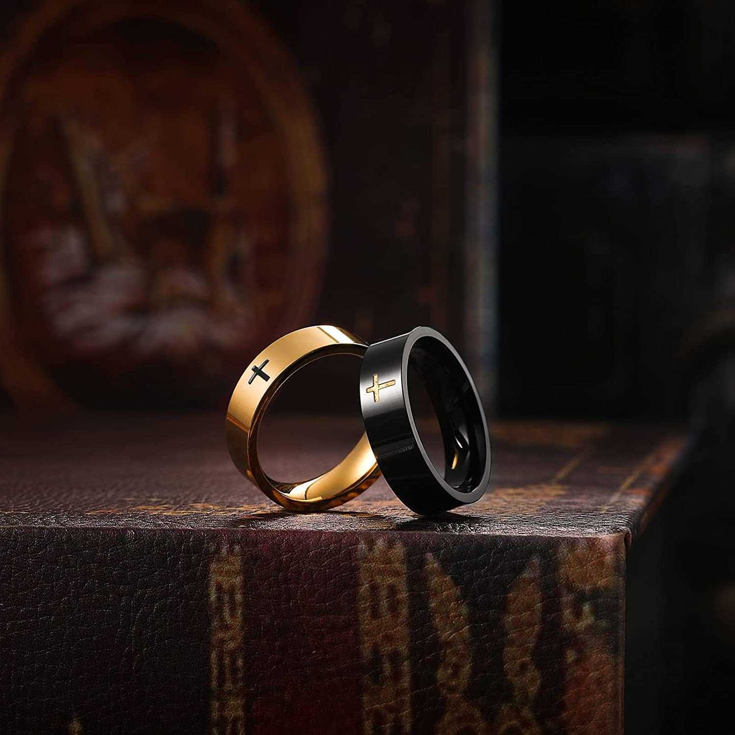 GZW Cross Rings For Men And Women18k Gold Plated Mens Titanium Stainless Steel Silver Gold Black Color Lord Prayer Jesus Christian Religious Finger Ri