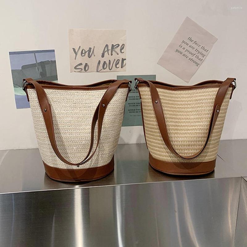 Evening Bags Women Straw Top-handle Large Capacity Woven Ladies Tote Patchwork Simple PU Stitching Summer Shopping Purse, Beige 
Evening Bags Women Straw Top-handle Large Capacity Woven Ladies Tote Patchwork Simple PU Stitching Summer Shopping Purse, Beige