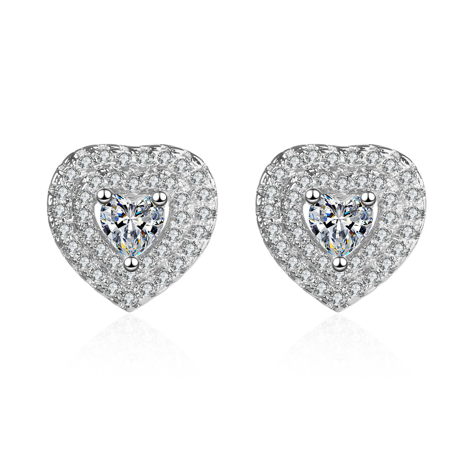 Chic Shine Heart Stud Earrings for Ladies | Timeless Fashion Piece in 925 Silver with Premium Zircon Stones