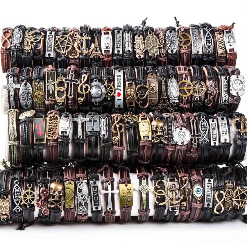 Bangle HOQIAGA 100pcs leather bracelets men women Genuine vintage punk rock retro couple handmade cuff wristband wholesale lots bulk
Bangle HOQIAGA 100pcs leather bracelets men women Genuine vintage punk rock retro couple handmade cuff wristband wholesale lots bulk