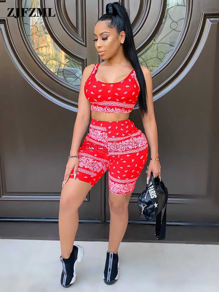 Women's Tracksuits Vintage Loungewear Co-ord Outfits for Women Paisley Bandanna Print Tank Top and Skinny Sport Short Active Wear Two Piece Suits