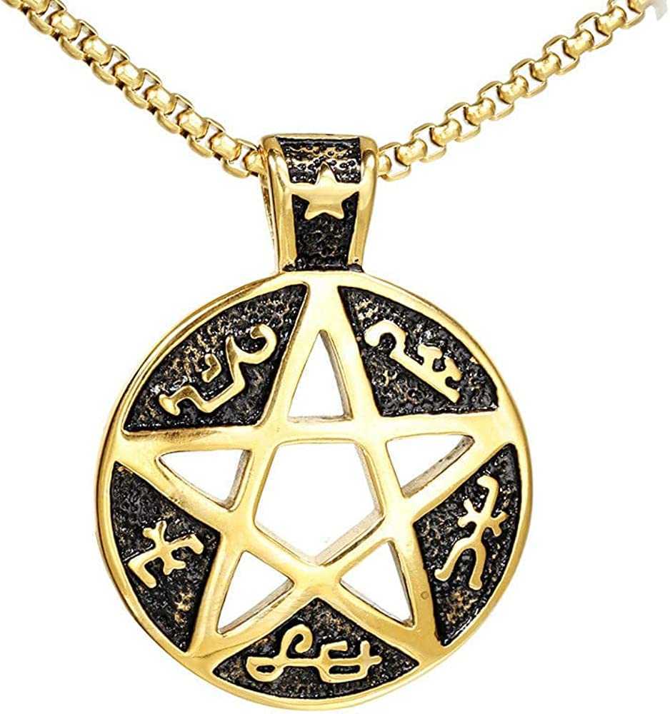 GZW Vintage Goth Pentacle Symbo Pendant Necklace For Men Antique Silver Biker Chain Hollow Pentagram Necklaces 24 Inches Chains Jewelry Wholesale Coll