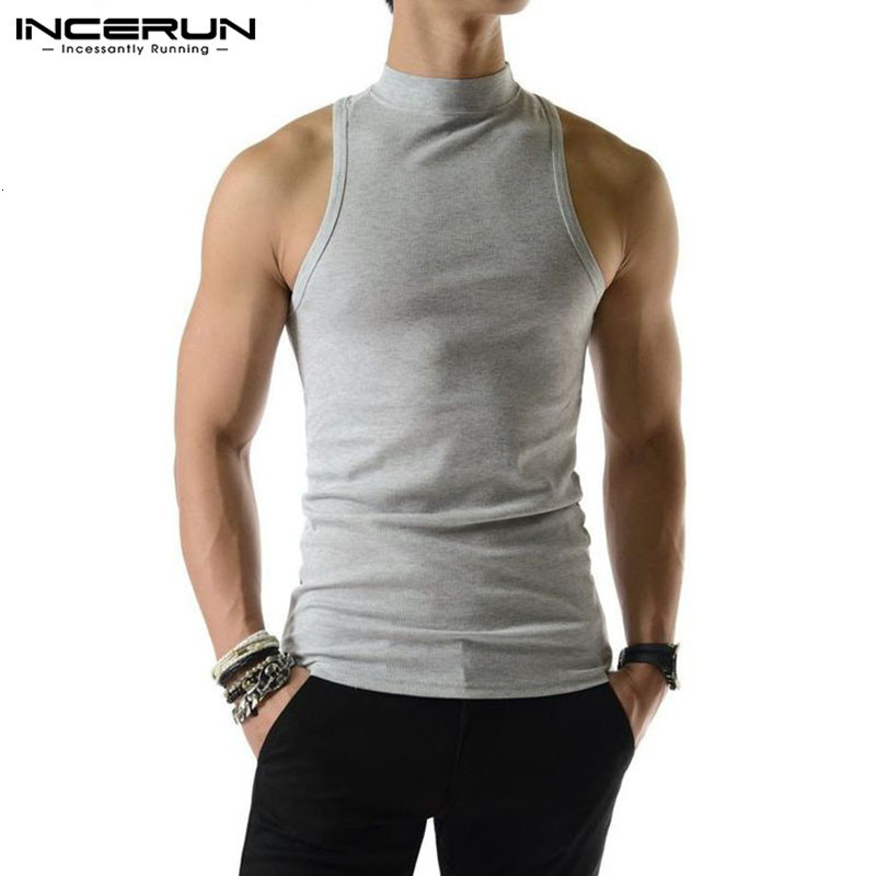 Mens Tank Tops Men Solid Color Turtleneck Sleeveless Knitted Casual Vests Summer Streetwear Fashion Clothing INCERUN S5XL 230524