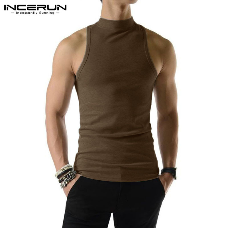 Mens Tank Tops Men Solid Color Turtleneck Sleeveless Knitted Casual Vests Summer Streetwear Fashion Clothing INCERUN S5XL 230524
