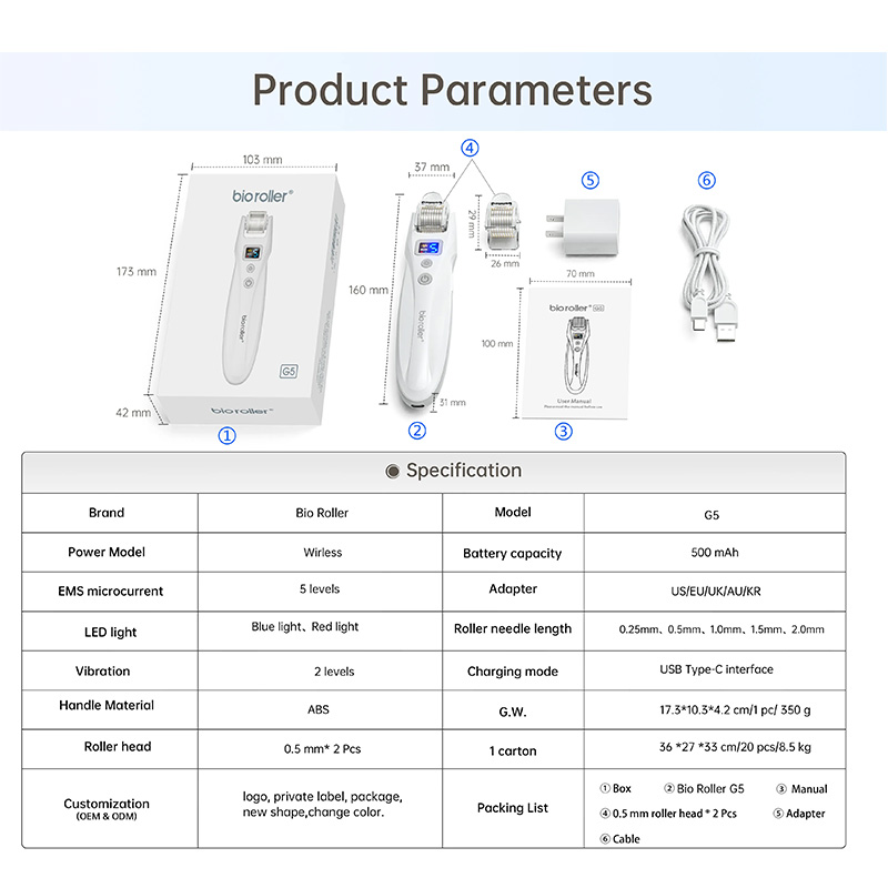 Electric Bio roller G5 EMS Microcurrent 2 Kinds LED Lights Blue Light Anti-inflammatory Red Light Anti-aging Reduces Wrinkles Vibration Roller Microne