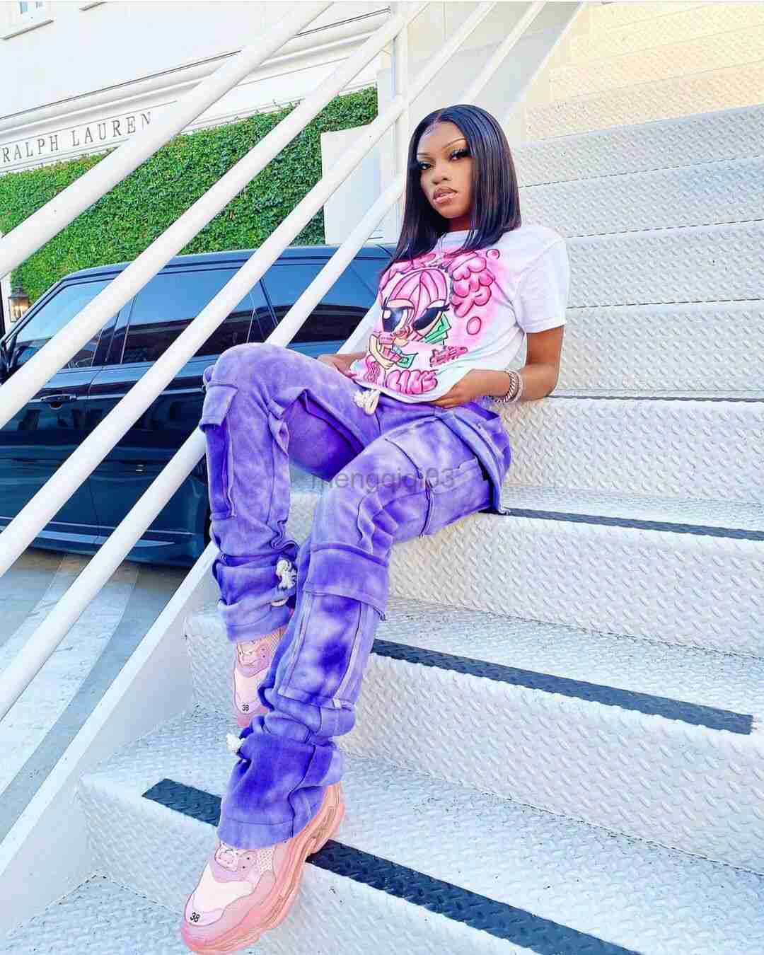 Women's Pants Capris Adogirl Woman Pockets Stacked Pencil Pants Tie Dye Print Casual Sweatpants Fashion Streetwear Cargo Pants Long Trousers Y23