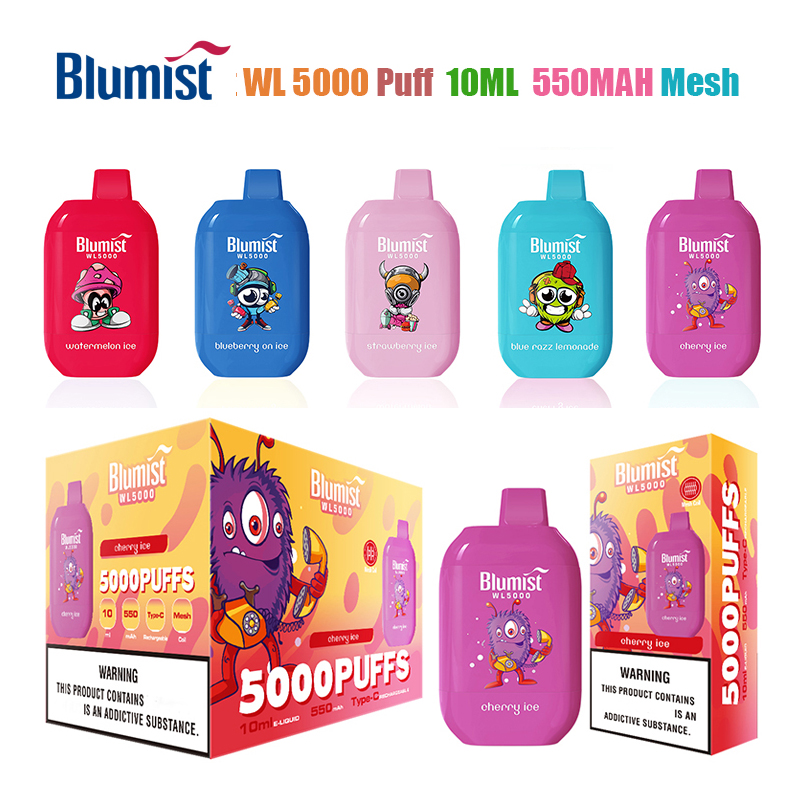 Blumist WL5000 Puff 5000 Vape Disposable E-cigarettes Vapes 10ML Prefilled 650Mah Rechargeable Battery Mesh Coil Vapes Box
Blumist WL5000 Puff 5000 Vape Disposable E-cigarettes Vapes 10ML Prefilled 650Mah Rechargeable Battery Mesh Coil Vapes Box