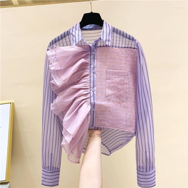 Women' Blouses Ruffles Patchwork Striped Purple Women Shirts Summer 2023 Pocket Long-Sleeved Lightweight Office Lady Outwear Tops
Women' Blouses Ruffles Patchwork Striped Purple Women Shirts Summer 2023 Pocket Long-Sleeved Lightweight Office Lady Outwear Tops