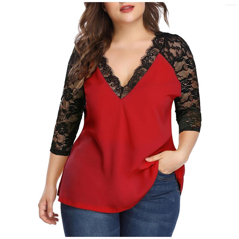 Women's T Shirts Summer Autumn Women T-Shirts Deep V-neck Lace Patchwork 3/4 Sleeve Tops And Blouse Plus Size Loose Women's M, Pink
Women's T Shirts Summer Autumn Women T-Shirts Deep V-neck Lace Patchwork 3/4 Sleeve Tops And Blouse Plus Size Loose Women's M, Pink