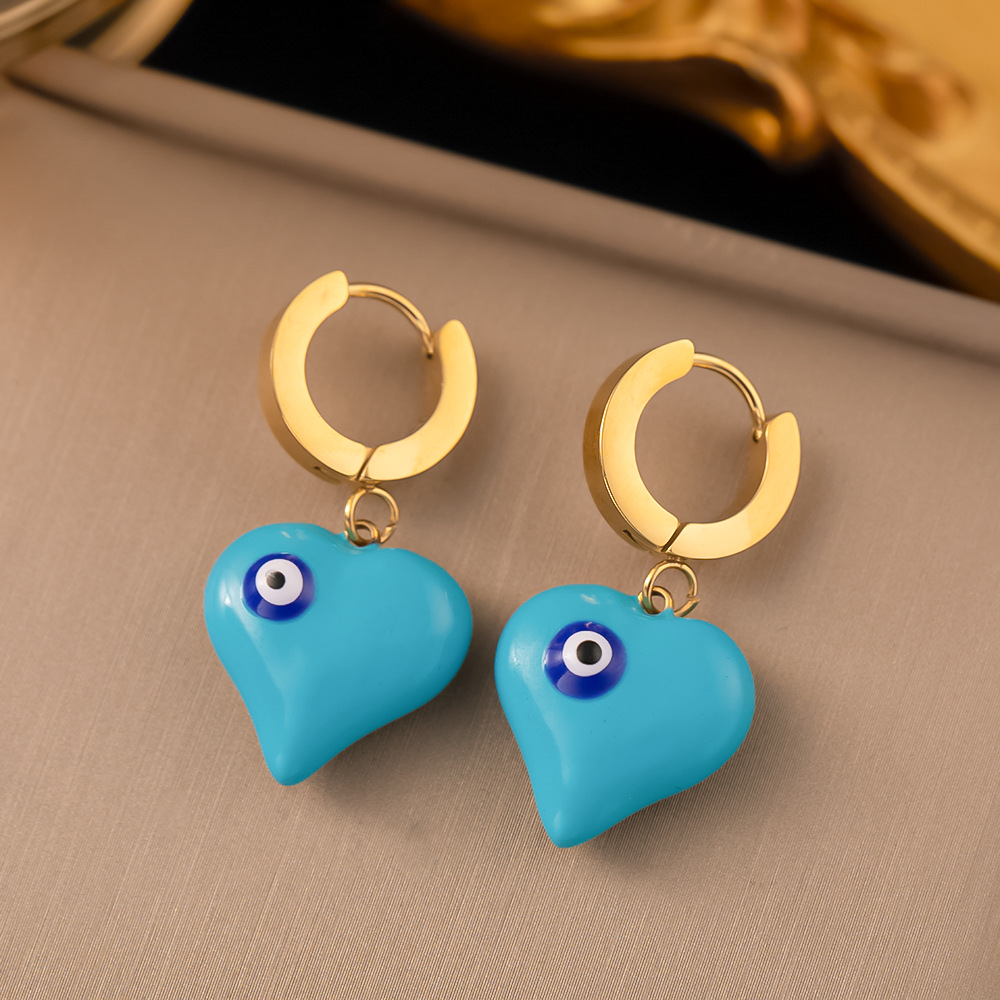 Classic Design Blue Evil Eye Heart Pendant Necklace Earring Women Gift