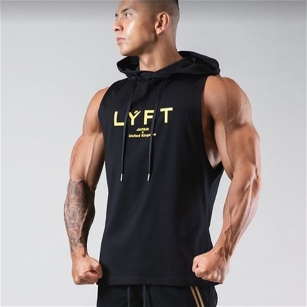 Mens Tank Tops Summer Hooded Men Gym Fitness Bodybuilding Sport Sleeveless Hoodie Male Casual Cotton Stringer Singlet Vest Clothing 230524