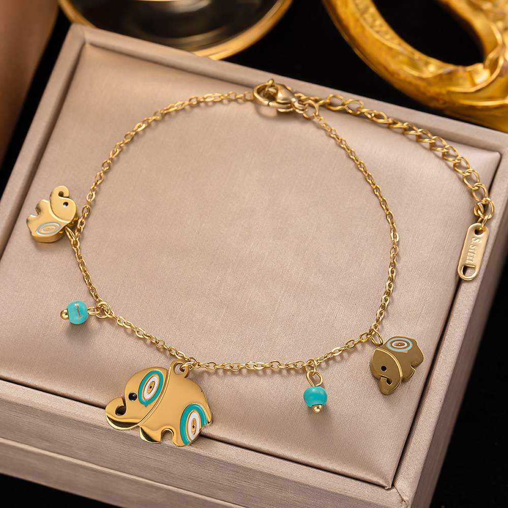 Cute Elephant Turtle Charm Bracelet Fashion Gold Plated Stainless Steel Jewelry for Women