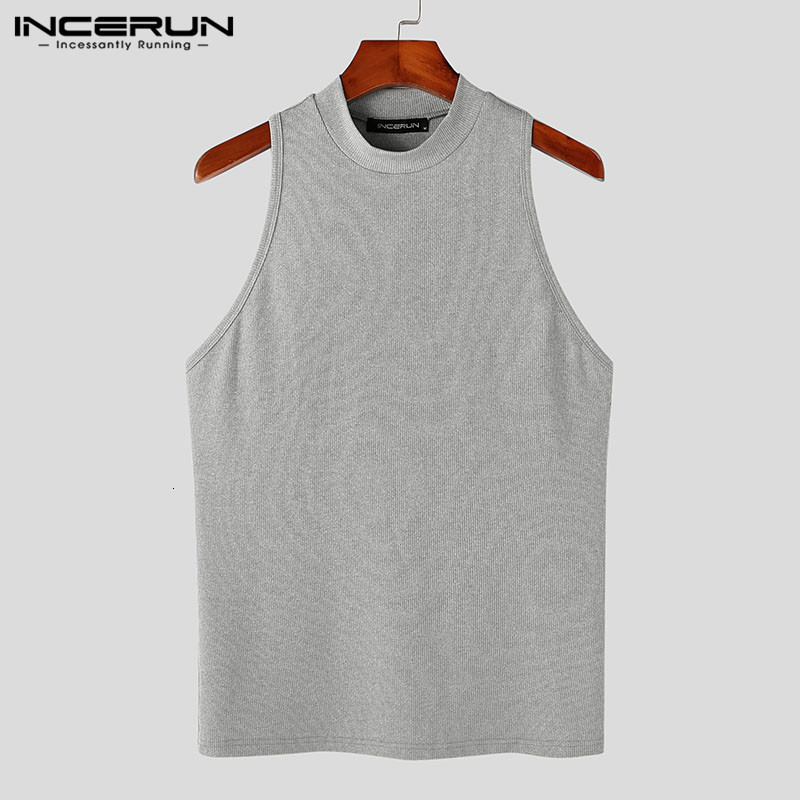 Mens Tank Tops Men Solid Color Turtleneck Sleeveless Knitted Casual Vests Summer Streetwear Fashion Clothing INCERUN S5XL 230524