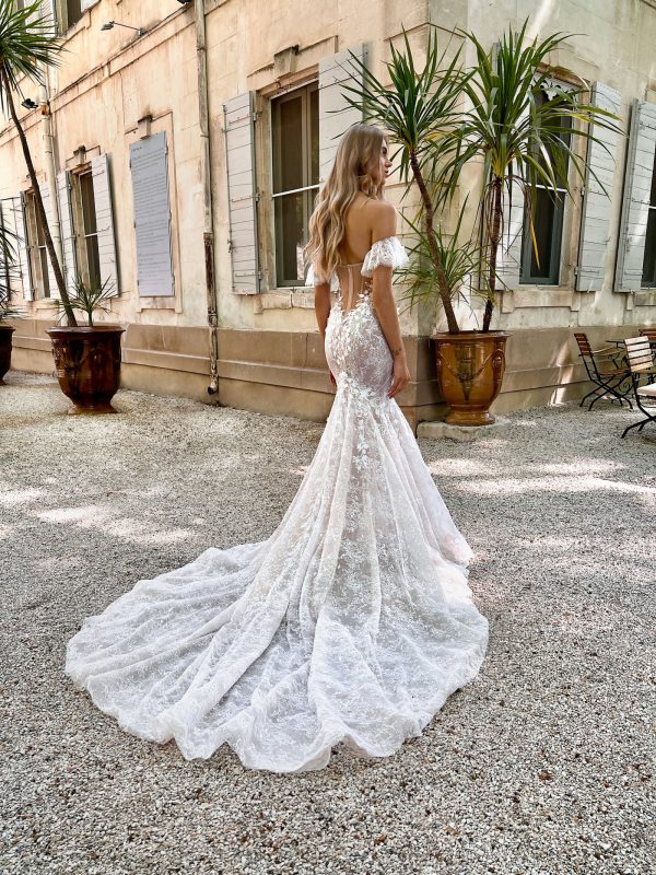 Backless Mermaid Dresses Off Shoulder Lace Wedding Dress Sweep Train Robe De Mariee Bridal Gowns 0515