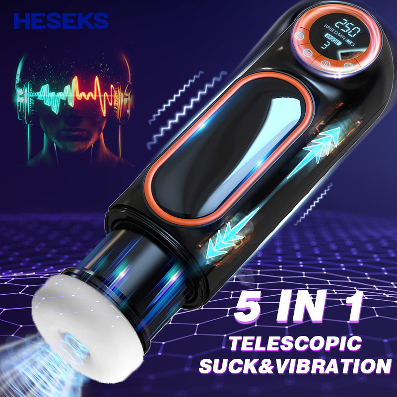 Masturbators HESEKS Auto Male Masturbator with LED display screen 10 Thrushing 4 Sucking 10 Vibration Pussy Vaginas Real oral sex toy 230524