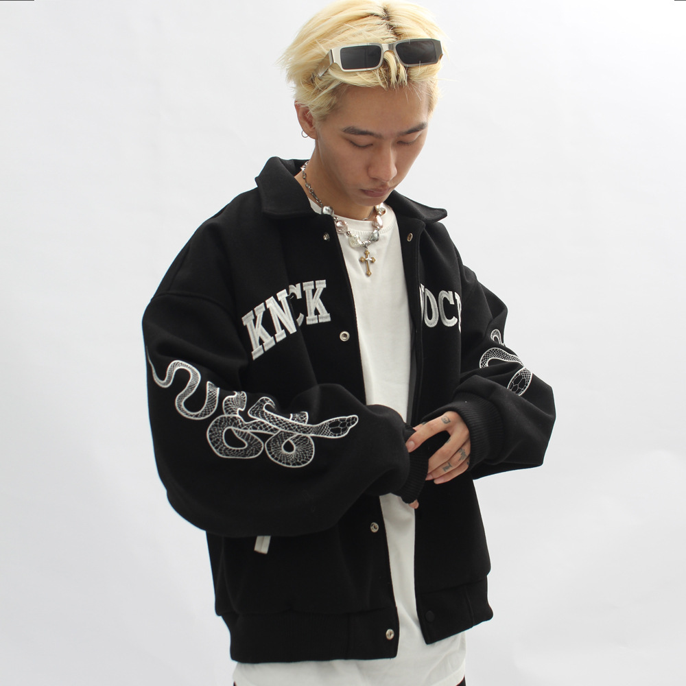 Fashion motorcycle riding jacket letter embroidery long sleeve bomber baseball jacket men