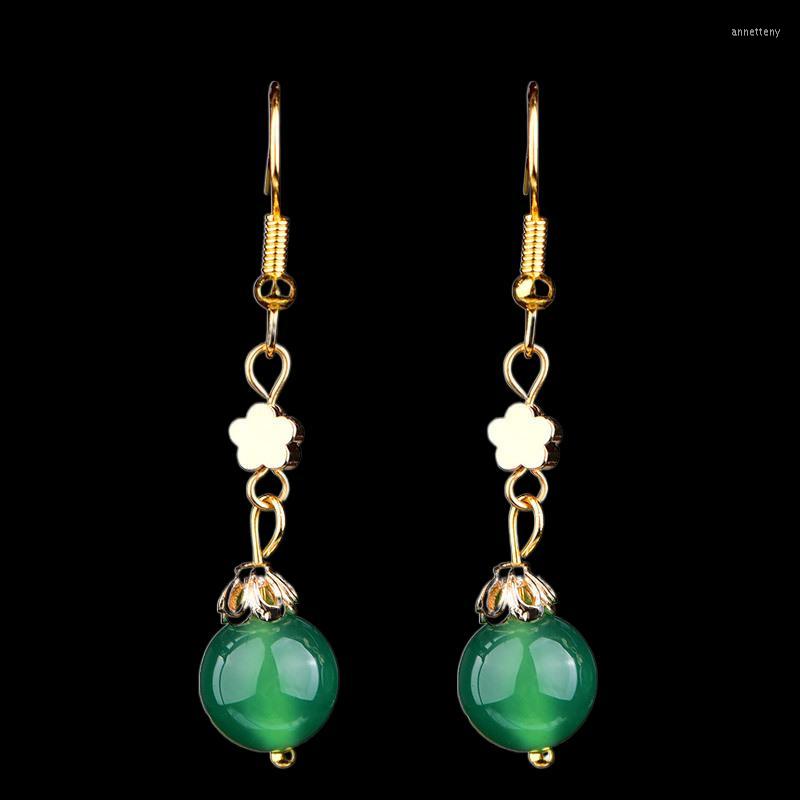 

Dangle Earrings Green Jade Beaded Natural Carved Stone Women Amulet Gifts 925 Silver Designer Jewelry Talismans Amulets Gift Chinese