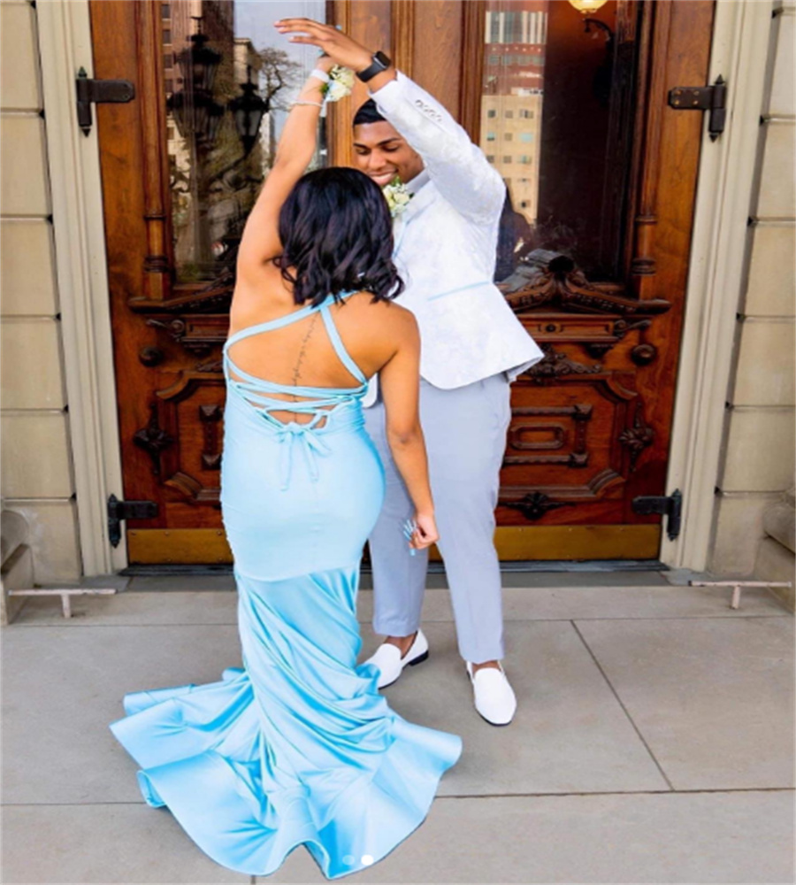 Stunning Blue Mermaid Prom Dress Plus Size Deep V Neck Beaded Crystal Evening Gowns Backless Formal Birthday Party Occasion Wear Robes Soiree Vestido 