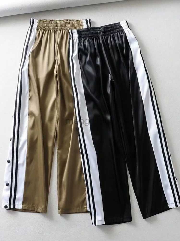Women's Jeans HOUZHOU Women Joggers Sweatpants Casual Wide Leg Pants Female Stripe Hip Hop Sports Streetwear Women Button Trousers Vintage Y23