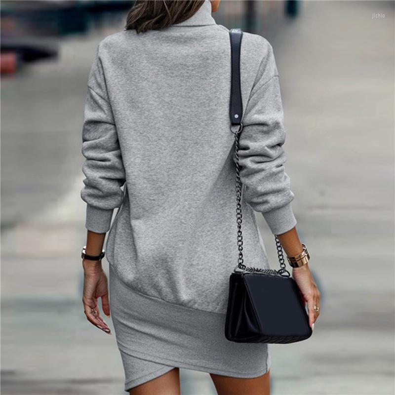 Casual Dresses Women Turtleneck Sweatshirt Dress 2023 Spring Autumn Solid Long Sleeve Criss Cross Hem Mini Party Vestidos For Ladies