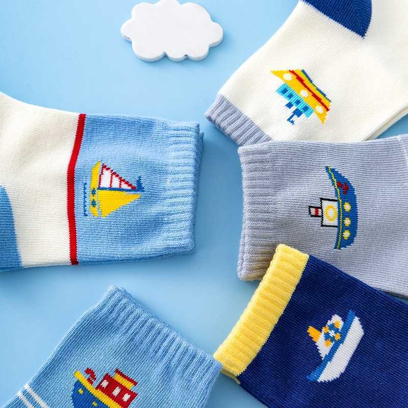 Socks 5 pairs of new autumn and winter children's striped sailboat boy socks ages 4-8 G220524