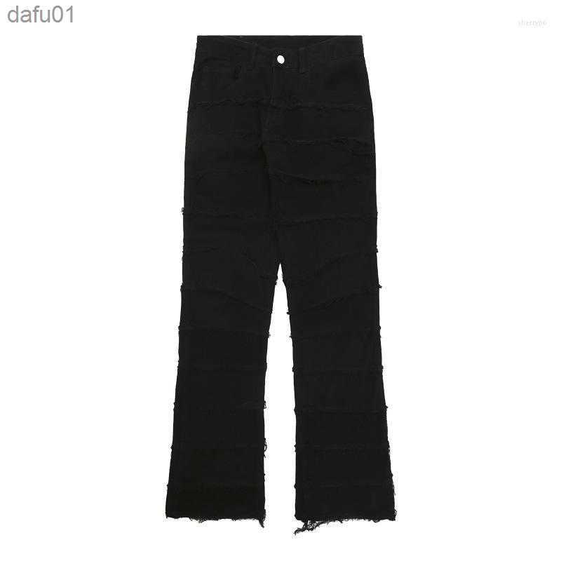 Men's Jeans Men's Jeans Mens Retro Patchwork Flared Pants Grunge Wild Stacked Ripped Long Trousers Straight Y2k Baggy Washed Faded For Men L