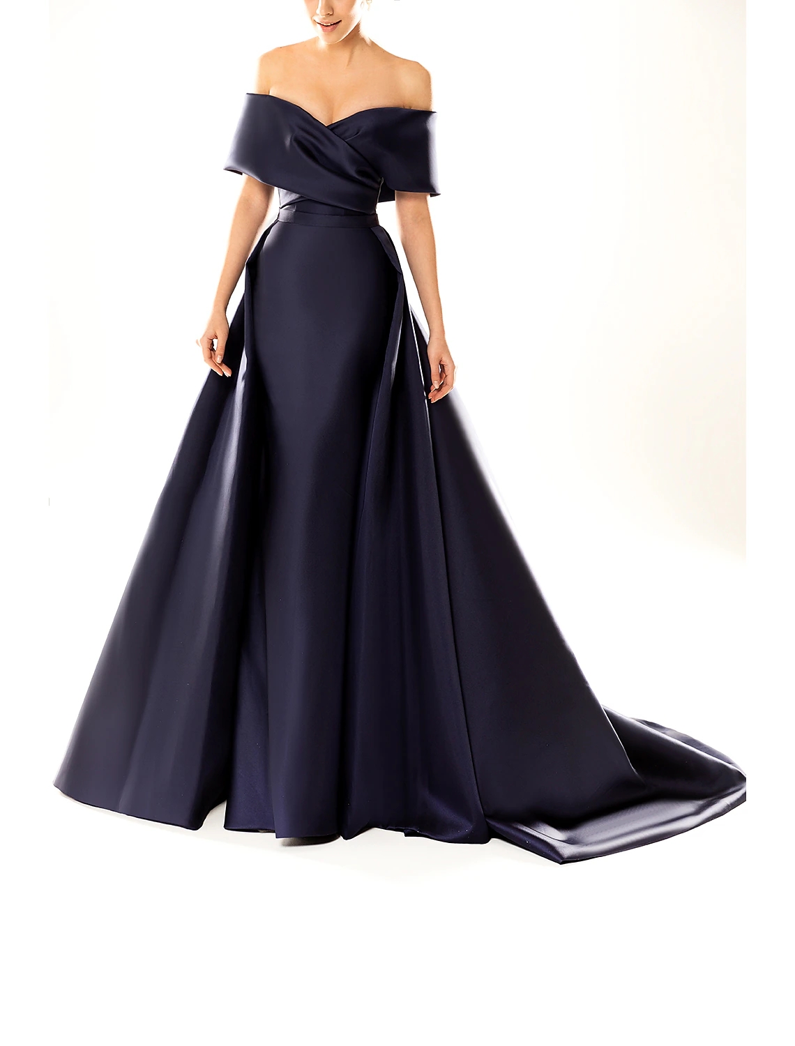 Sexy Mermaid Formal Evening Dress 2023 Off Shoulder Short Sleeve Court Train Satin Pleats Prom Party Gowns Celebrity Style Robe De Soiree Vestidos De 