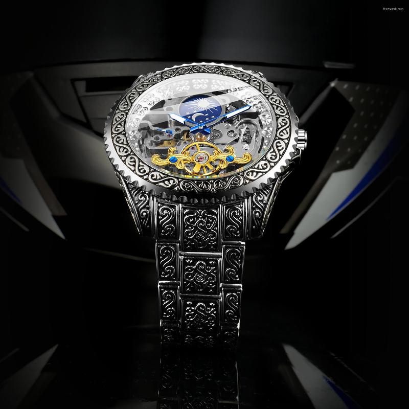 Wristwatches Forsining Originality Design Men's Automatic Wristwatch Stainless Steel Strip Skeleton Male Mechanical Moon Pash Vintage, Gold
Wristwatches Forsining Originality Design Men's Automatic Wristwatch Stainless Steel Strip Skeleton Male Mechanical Moon Pash Vintage, Gold
