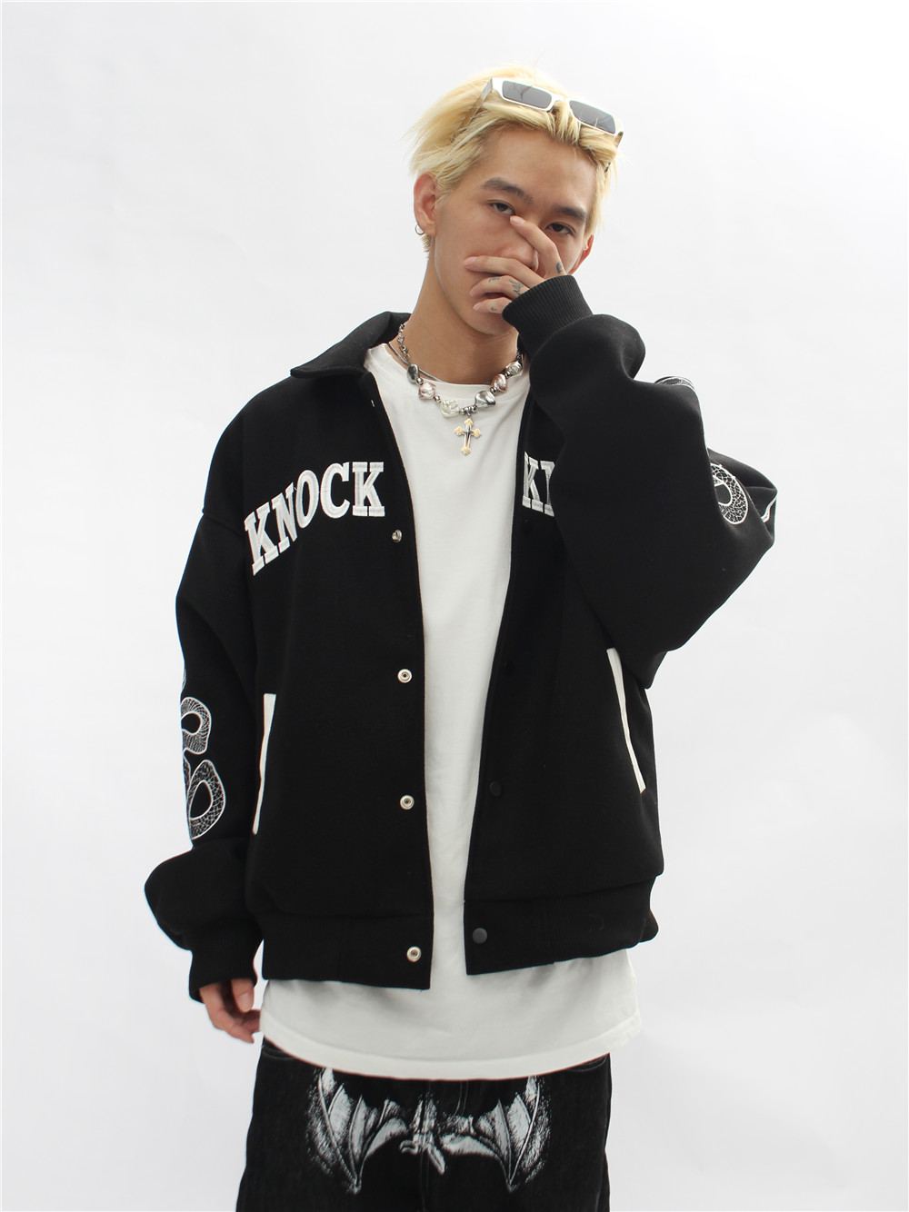Fashion motorcycle riding jacket letter embroidery long sleeve bomber baseball jacket men