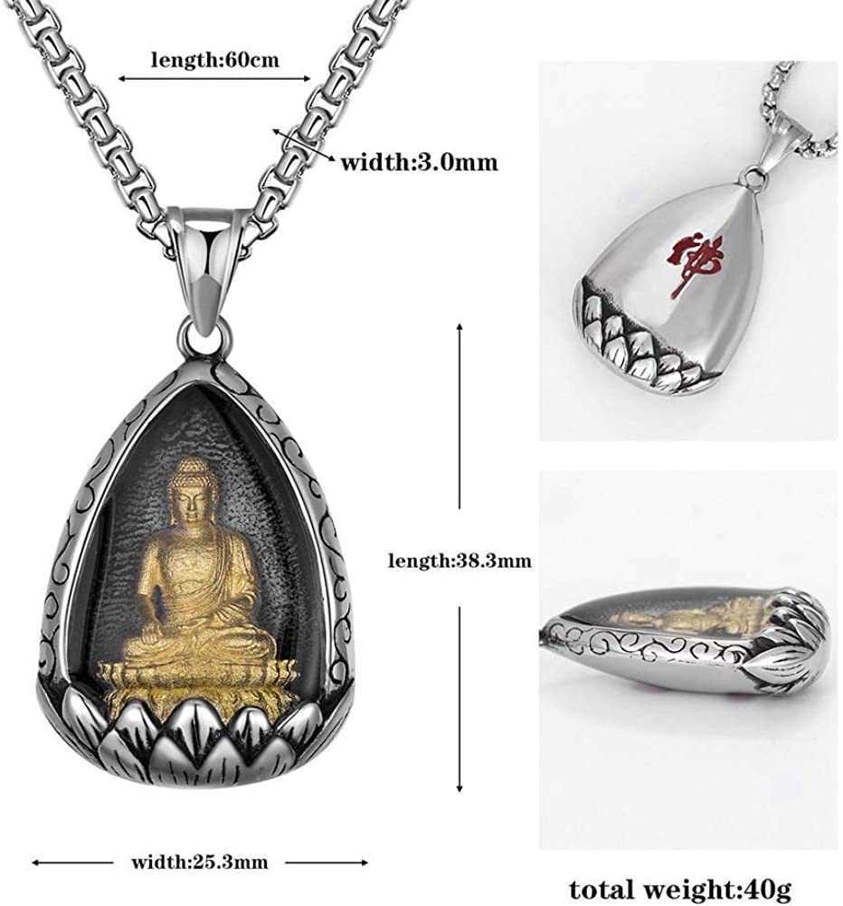 GZW Men's Titanium Stainless Steel Lotus Flower Buddha Pendant Necklace Ganesha Tara Huang Caishen Bodhisattva Jewelry Gifts For Men Husband Boyf