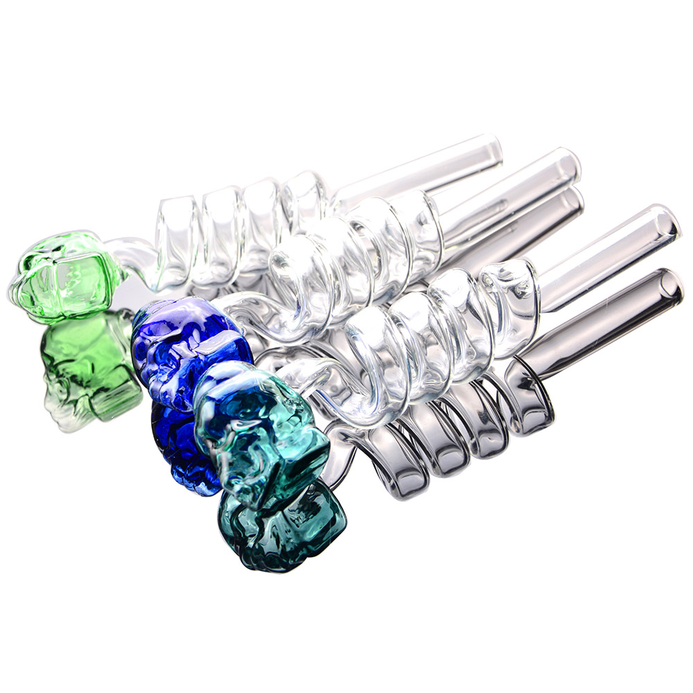 colorful Skull Smoking Handle Pipes Curved Mini 6 inches Smoking Pipe Hand Blown Recycler Best Oil Burner
