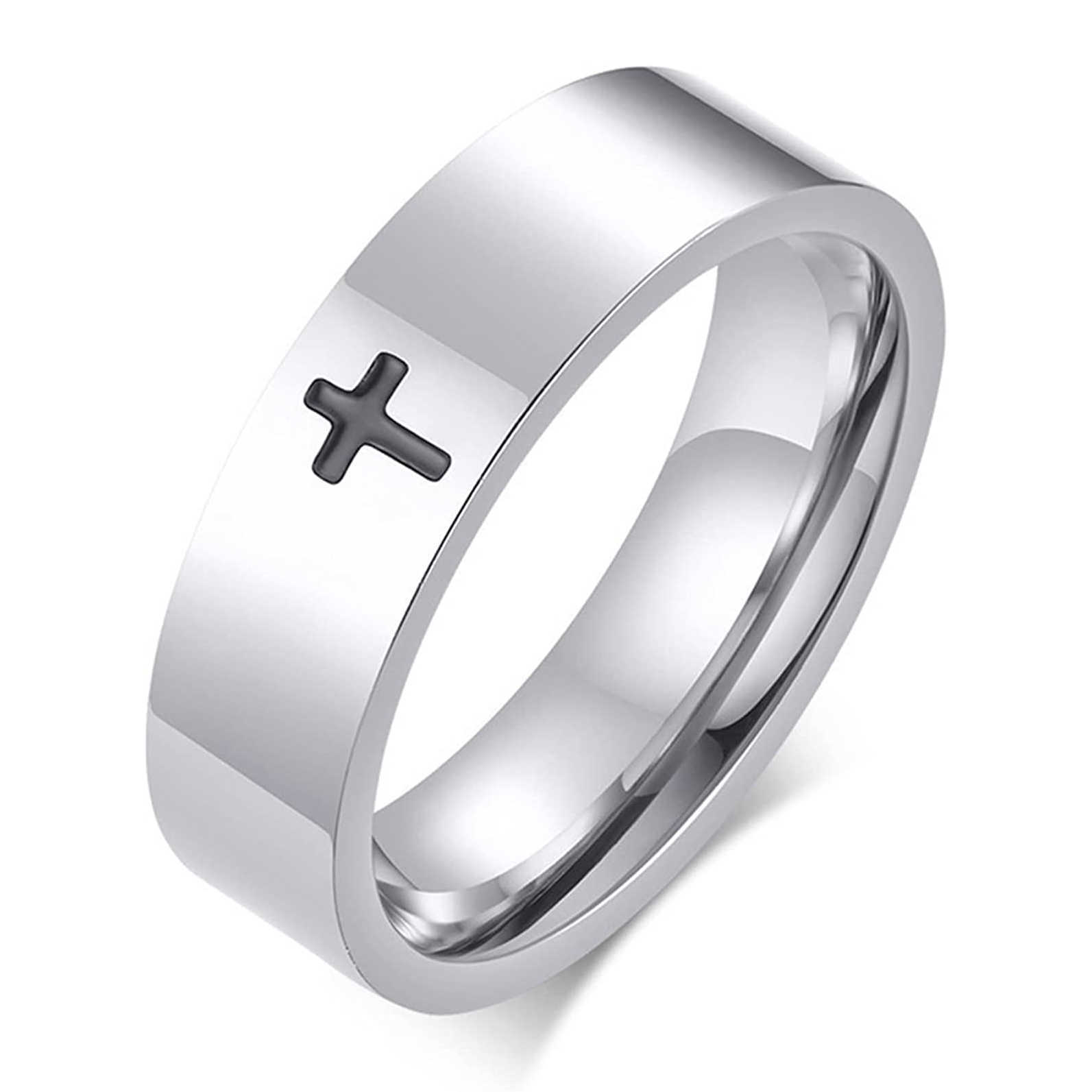 GZW Cross Rings For Men And Women18k Gold Plated Mens Titanium Stainless Steel Silver Gold Black Color Lord Prayer Jesus Christian Religious Finger Ri