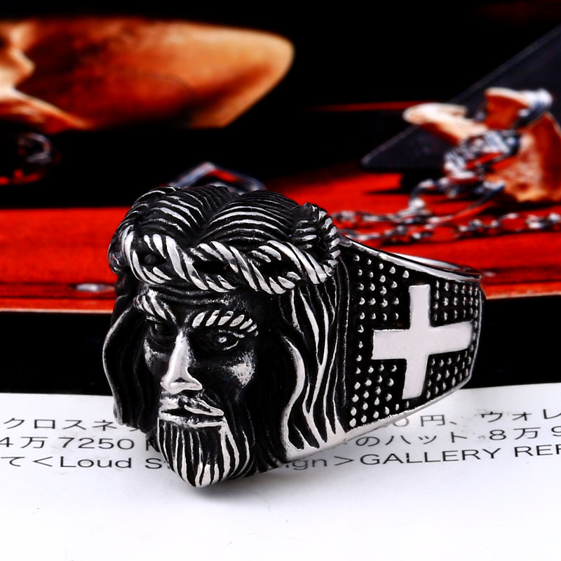 Men's High Quality Silvery color Jesus Cross Rings Wedding Ring Hip Hop Jewelry