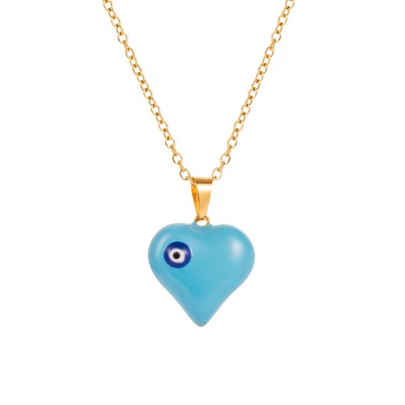 Classic Design Blue Evil Eye Heart Pendant Necklace Earring Women Gift