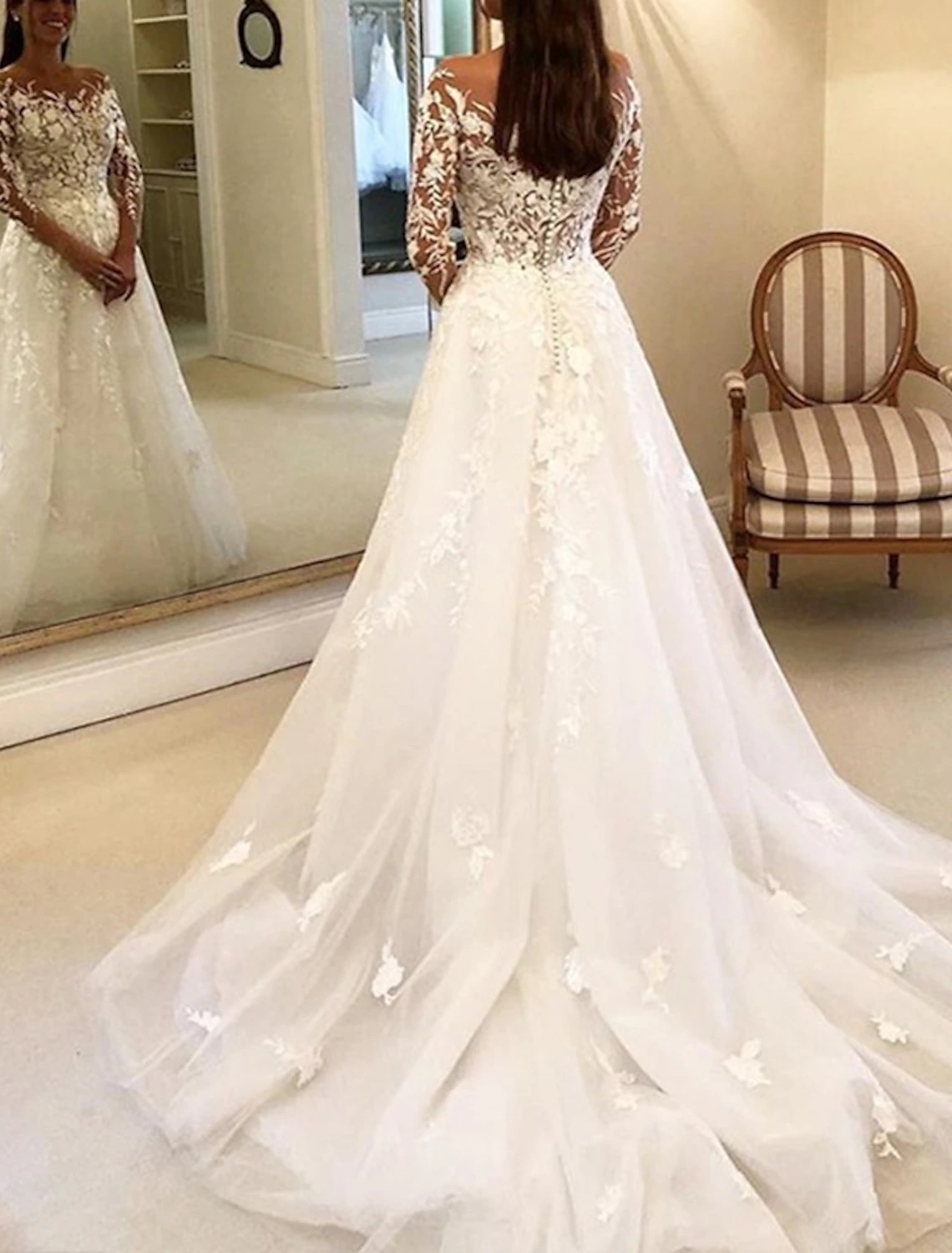 Vintage Formal Wedding Dress Illusion Neck Long Sleeve Lace With Buttons Appliques Bridal Gown Vestidos De Novia Customed Robe De Mariage 2023