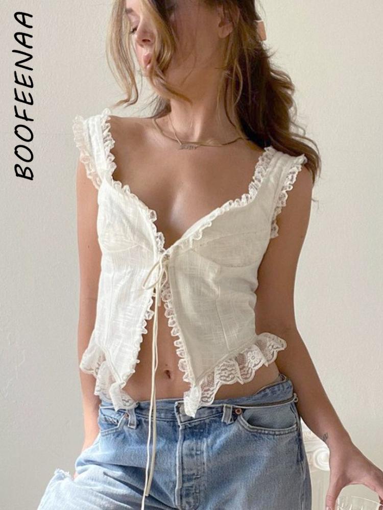 Tanks BOOFEENAA Lace Trim Cotton White Fairy Core Tops Summer Clothes for Women Y2k Aesthetic Tie Up Shirts Tank Top Vest C76DI12
Tanks BOOFEENAA Lace Trim Cotton White Fairy Core Tops Summer Clothes for Women Y2k Aesthetic Tie Up Shirts Tank Top Vest C76DI12