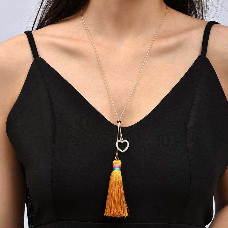 Pendant Necklaces Fashion Rhinestone Heart Yellow Tassel Pendants For Women Simple Gold Color Metal Chain Long Necklace Party Jewelry
Pendant Necklaces Fashion Rhinestone Heart Yellow Tassel Pendants For Women Simple Gold Color Metal Chain Long Necklace Party Jewelry