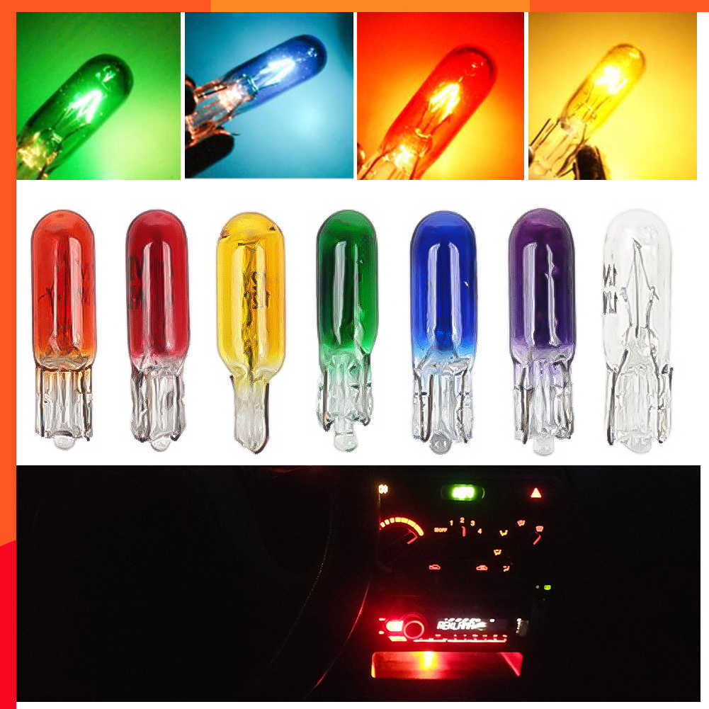 New 10pcs W2w T5 12v 1.2w Car Halogen Lamp Instrument Lights Dashboard Bulb Blue/red/amber/yellow Auto Interior Light Car Styling